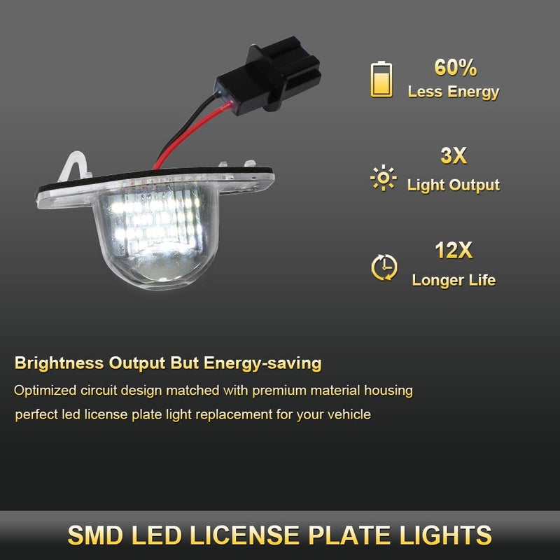 Gempro 2Pcs LED License Plate Light Lamp Assembly For Honda Jazz Crosstour Odyssey Stream Insight HR-V FR-V CR-V Edix, Powered by 18SMD Xenon White LED Lights - Image 2